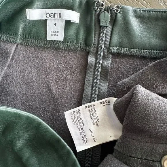 Bar lll Women’s Size 4 Green Faux Vegan Leather Mini Skirt Silver-Tone Rivets - Picture 7 of 12